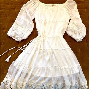 White Off-Shoulder Dress with Lace Details